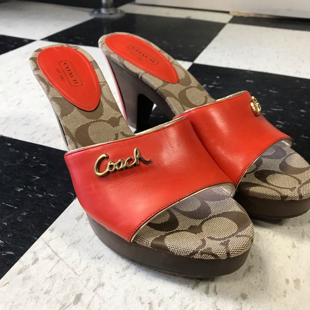 Orange Coach Slide Sandal Heels